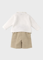 Completo Cerimonia Battesimo Cotone Bianco Sabbia EV21760 corredino e abbigliamento neonato | NANU' BABY