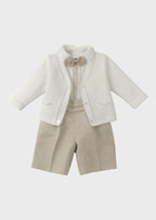 Completo Cerimonia Battesimo Cotone Bianco Sabbia EV21760 corredino e abbigliamento neonato | NANU' BABY