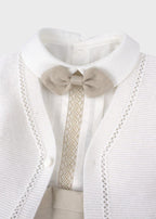 Completo Cerimonia Battesimo Cotone Bianco Sabbia EV21760 corredino e abbigliamento neonato | NANU' BABY