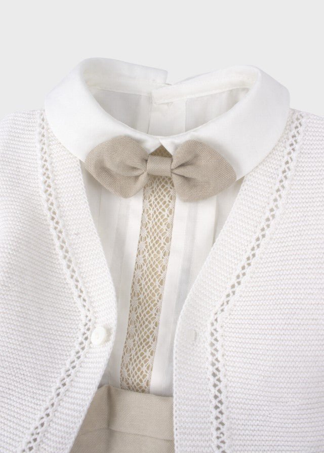 Completo Cerimonia Battesimo Cotone Bianco Sabbia EV21760 corredino e abbigliamento neonato | NANU' BABY