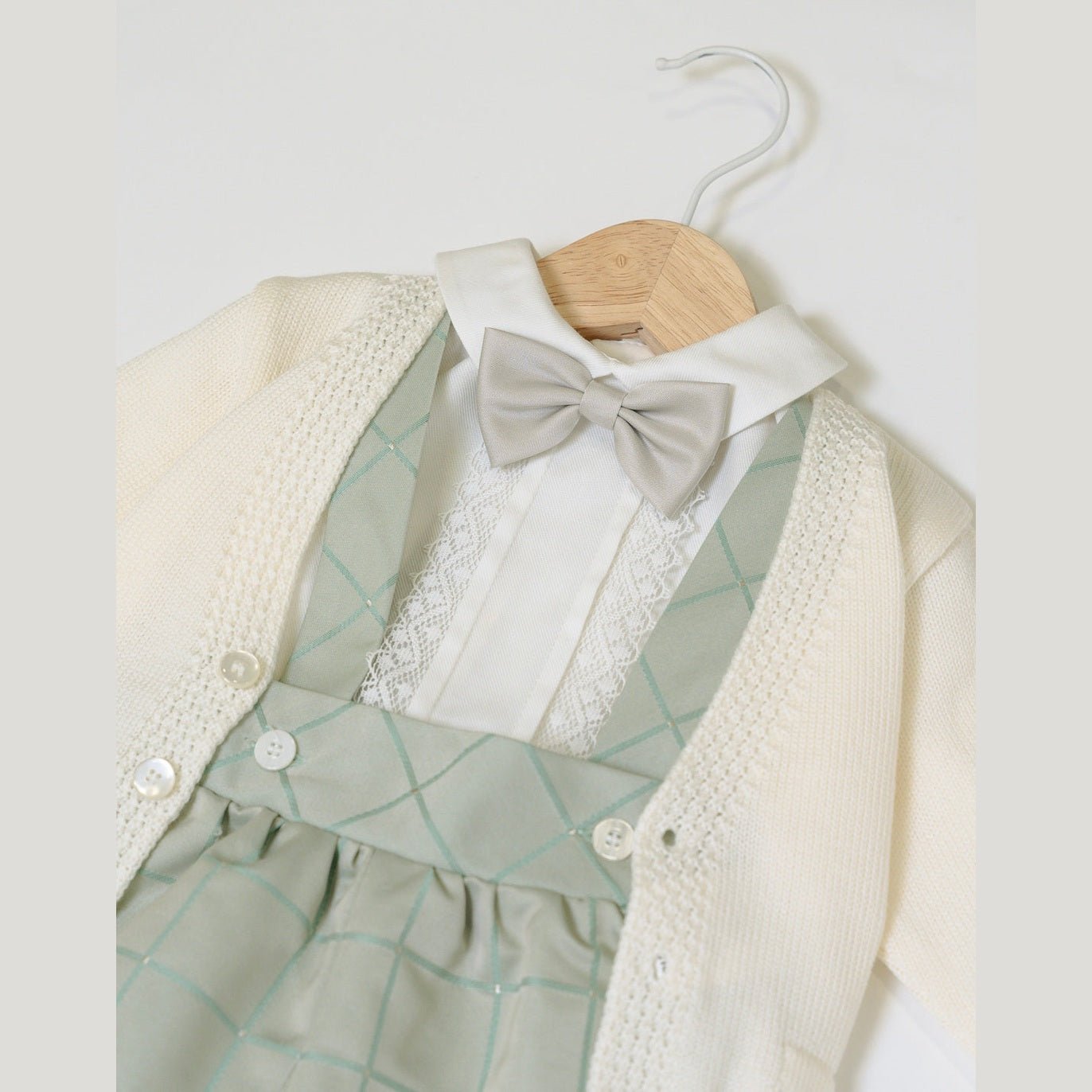 Completo Cerimonia Bimbo Giacchino Lana Panna Verde Bretelle Camicia IM21060 corredino e abbigliamento neonato | NANU' BABY