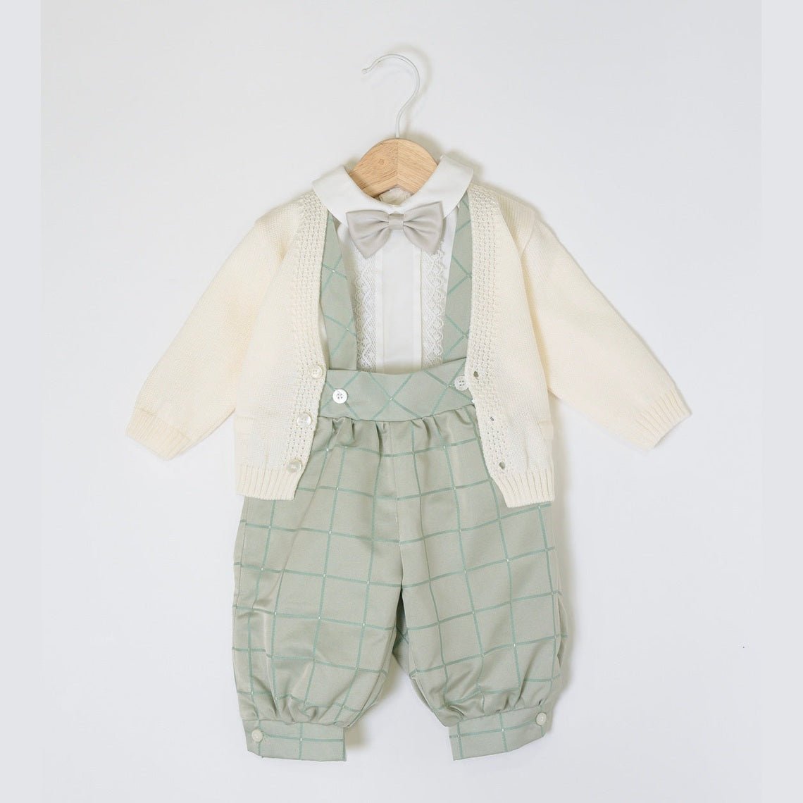 Completo Cerimonia Bimbo Giacchino Lana Panna Verde Bretelle Camicia IM21060 corredino e abbigliamento neonato | NANU' BABY
