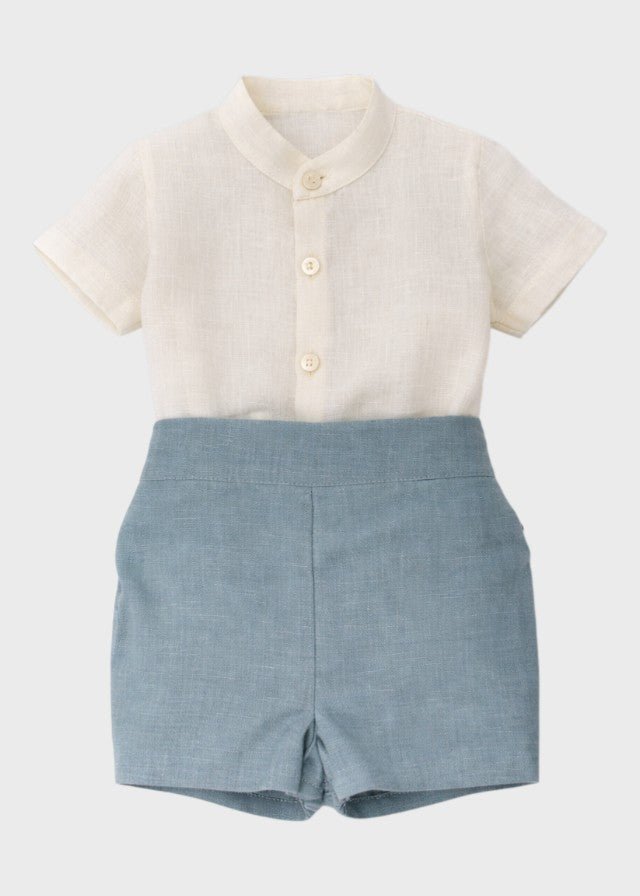 Completo Cerimonia Lino Azzurro 39826/A corredino e abbigliamento neonato | NANU' BABY