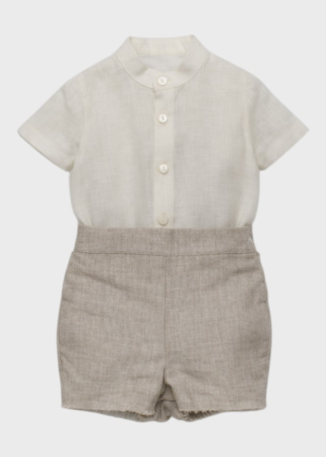 Completo Cerimonia Lino Beige 39826 corredino e abbigliamento neonato | NANU' BABY