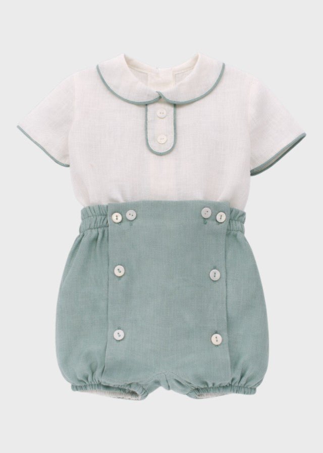 Completo Cerimonia Lino Verde 39820/V corredino e abbigliamento neonato | NANU' BABY