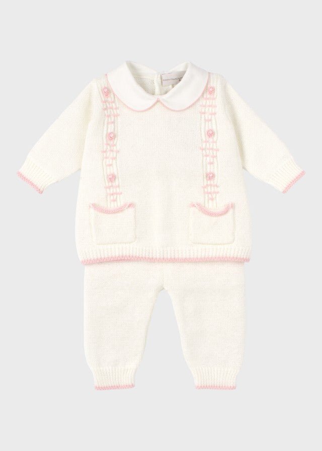 Completo Cotone Punto Smock Rosa MARCO/CN corredino e abbigliamento neonato | NANU' BABY