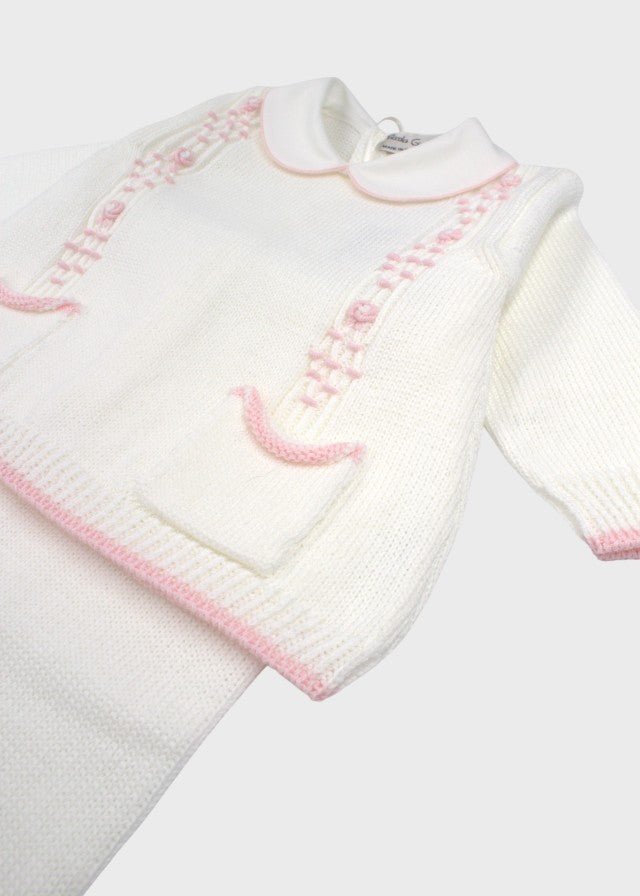Completo Cotone Punto Smock Rosa MARCO/CN corredino e abbigliamento neonato | NANU' BABY