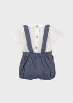 Completo Lino Bretelle Azzurro 41427 corredino e abbigliamento neonato | NANU' BABY