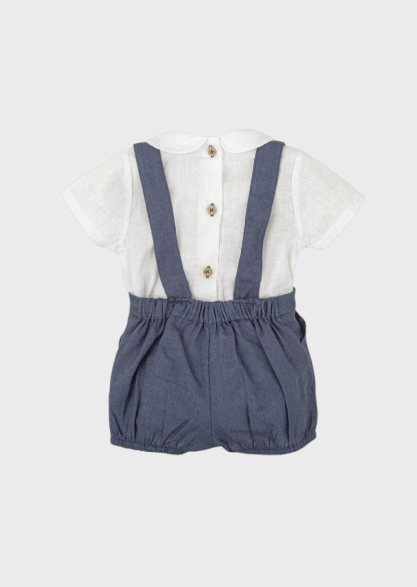 Completo Lino Bretelle Azzurro 41427 corredino e abbigliamento neonato | NANU' BABY