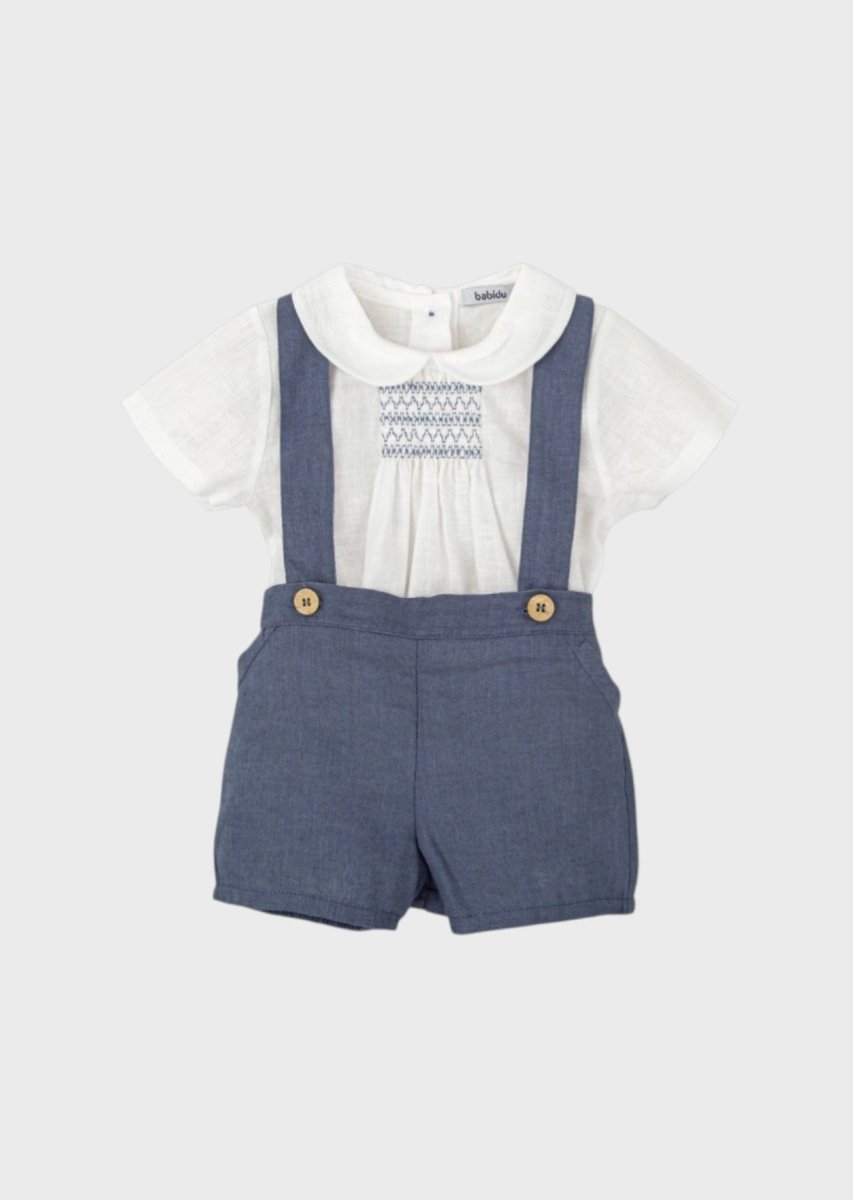 Completo Lino Bretelle Azzurro 41427 corredino e abbigliamento neonato | NANU' BABY