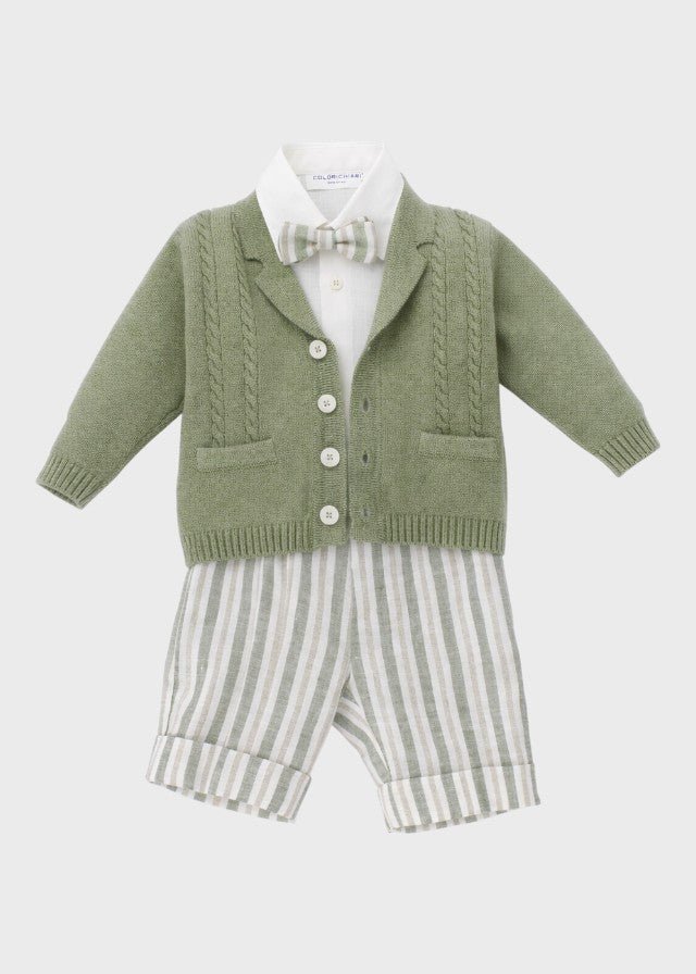 Coordinato Bermuda Righe Cardigan Verde corredino e abbigliamento neonato | NANU' BABY