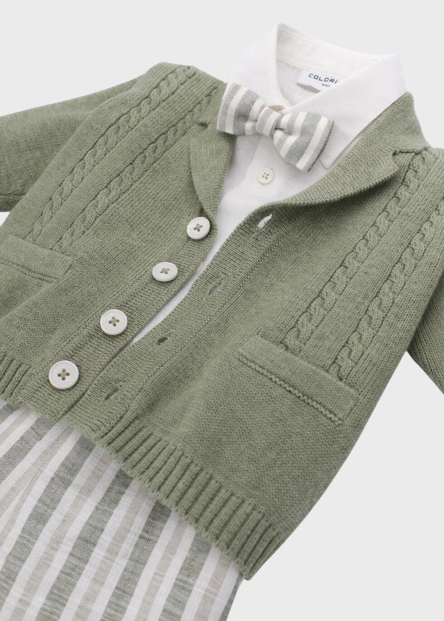Coordinato Bermuda Righe Cardigan Verde corredino e abbigliamento neonato | NANU' BABY
