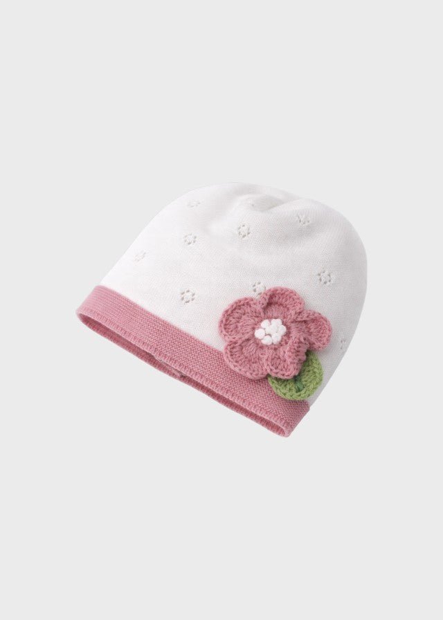 Cuffia Cotone Fiore Applicato Rosa FF788330/4470 corredino e abbigliamento neonato | NANU' BABY