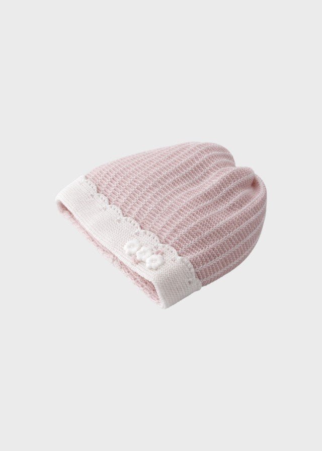 Cuffia Cotone Laccetti Rosa EK2471/R corredino e abbigliamento neonato | NANU' BABY