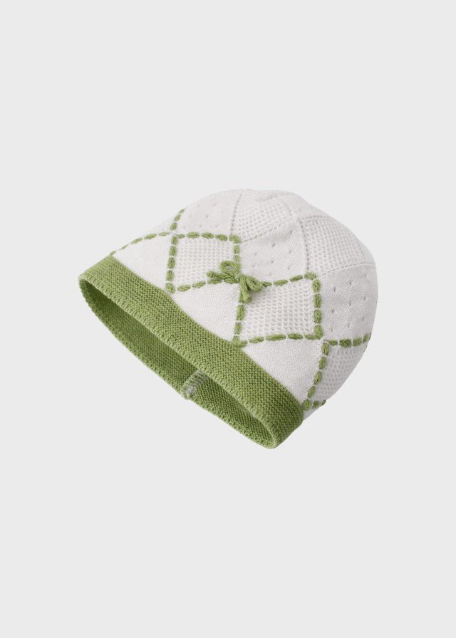 Cuffia Cotone Ricamo Rombi Verde FF788340/4470 corredino e abbigliamento neonato | NANU' BABY