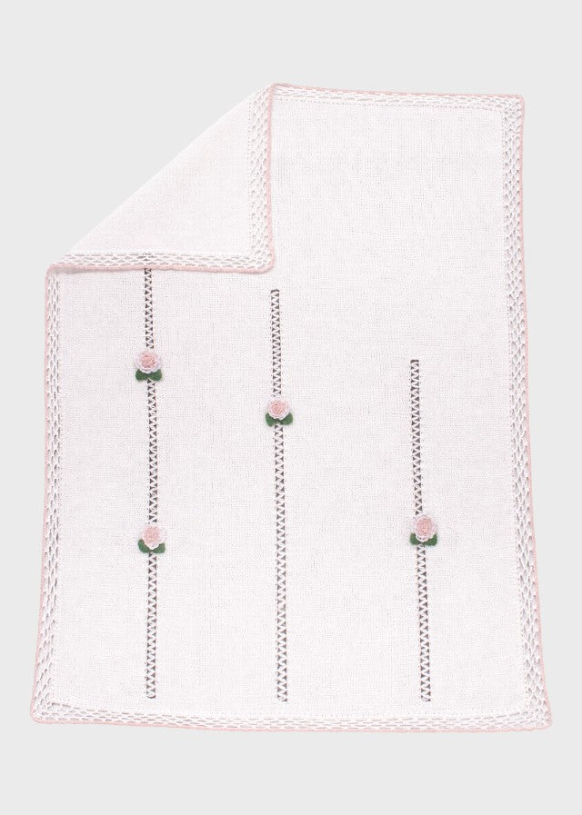 Coperta neonata cotone bianco roselline ricamate a mano 70x90cm Made Italy PICCOLA GIUGGIOLA DELIZIA