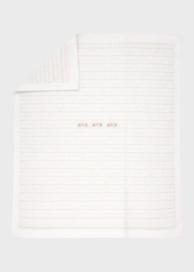 Copertina neonata cotone bianco rosa pesco lime MARLÙ tramatura nido d'ape