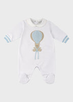 Tutina neonato cotone elasticizzato cielo vaniglia ricamo mongolfiera orsetto teddy cerimonie Made Italy MARLÙ EK50
