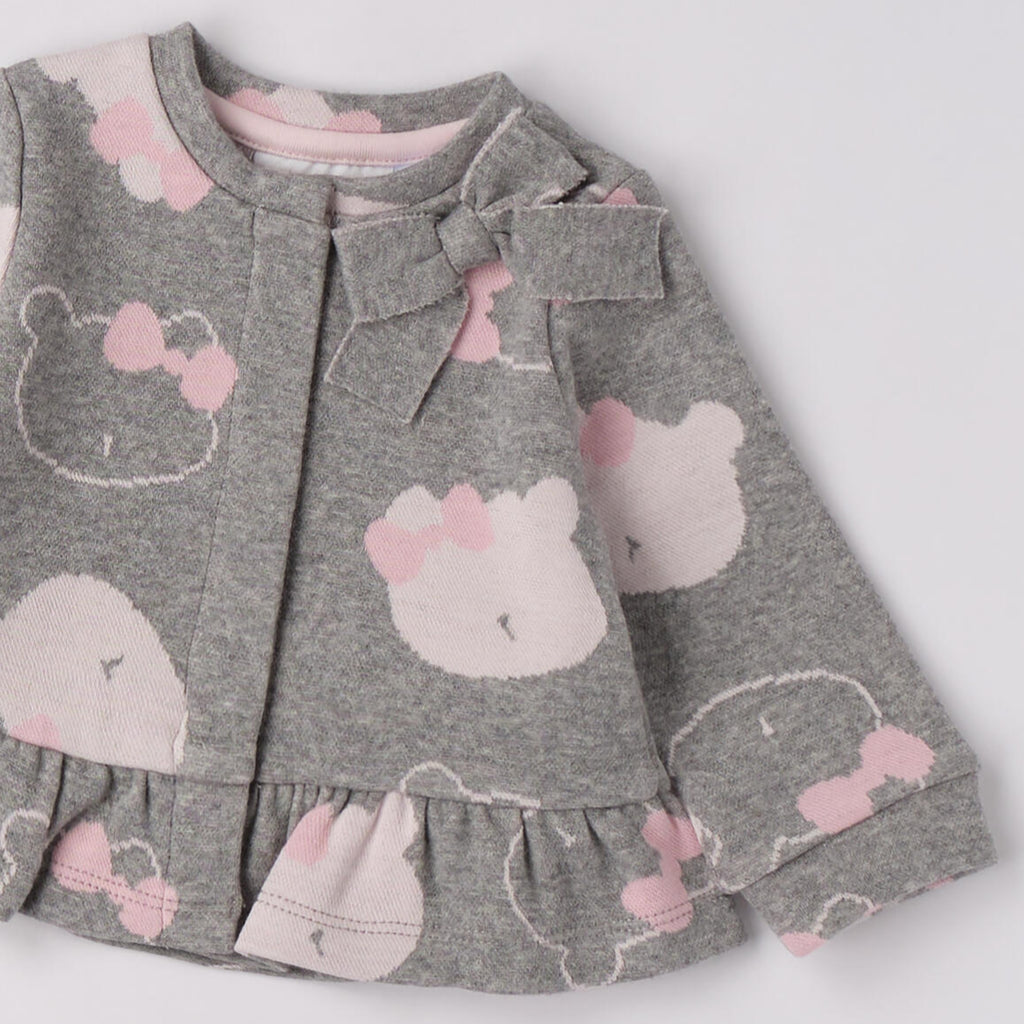 Pink Girl's Jacquard Fabric Jacket with Bow 3F713/2714