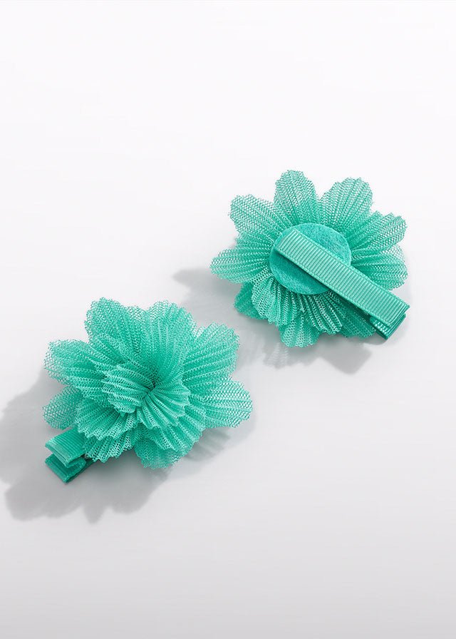 Fermagli Fiori Tulle Verde 5467/66 corredino e abbigliamento neonato | NANU' BABY