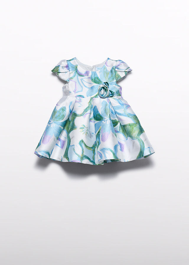 Turquoise Printed Mikado Dress 5013/8