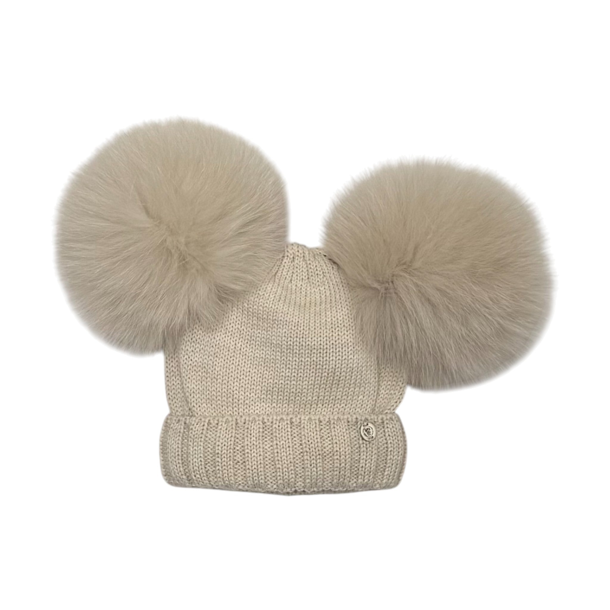 Cappello 2 Pom Pon Volpe Beige CT3440VA