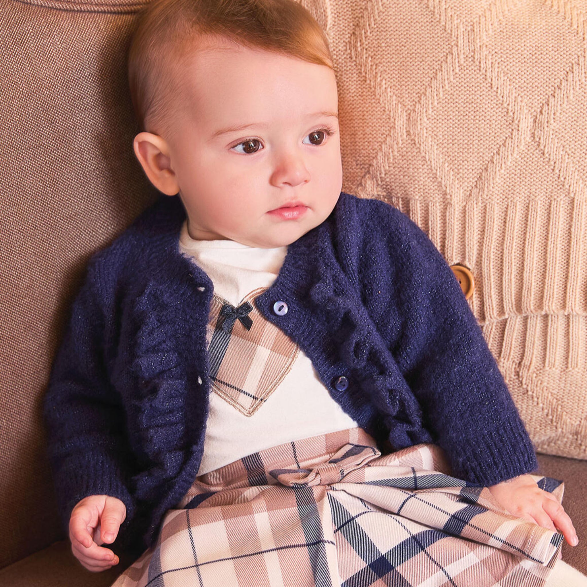 Lurex Knit Cardigan with Ruffles for Girls, Blue, 3F706/3547