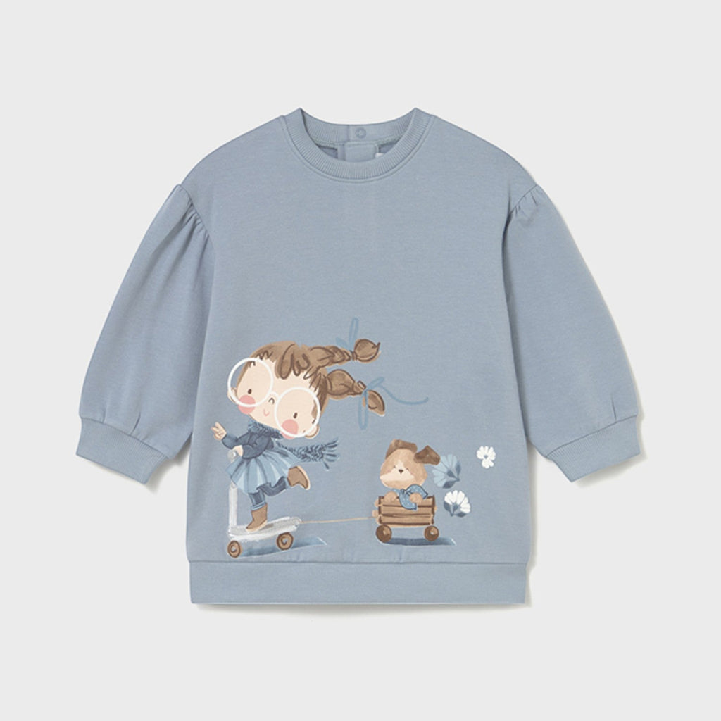 Graphic sweatshirt dress for girls, color SKY 2921/56