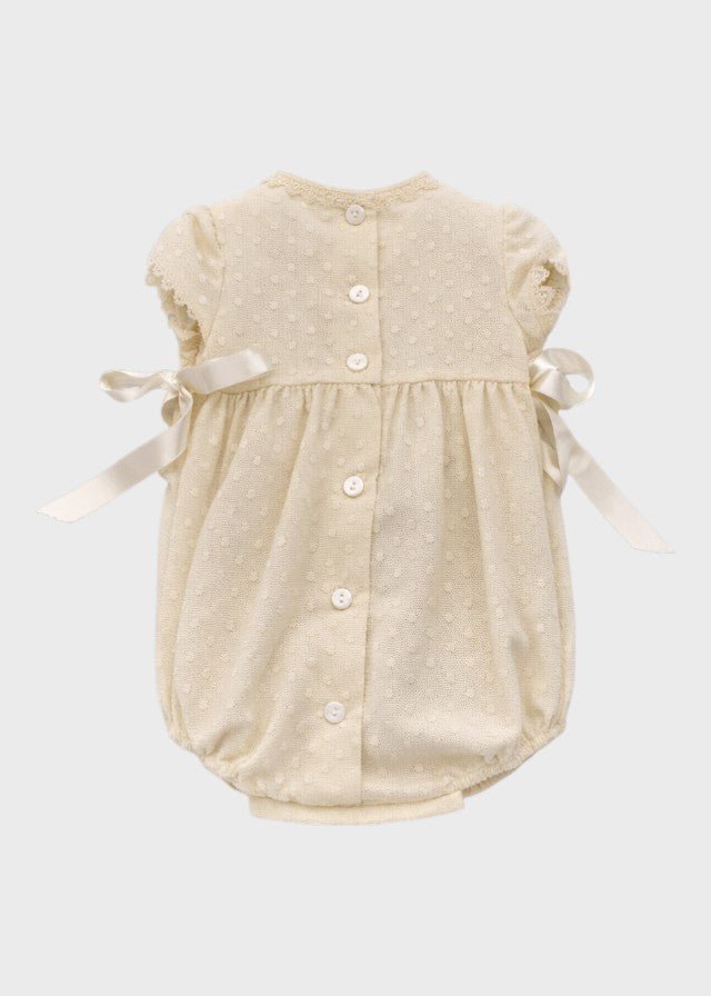 Pagliaccetto Lino Ricamato Panna 23526 corredino e abbigliamento neonato | NANU' BABY