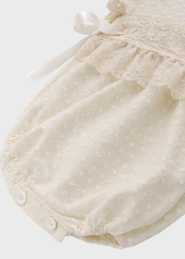 Pagliaccetto Lino Ricamato Panna 23526 corredino e abbigliamento neonato | NANU' BABY