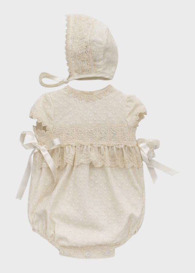 Pagliaccetto Lino Ricamato Panna 23526 corredino e abbigliamento neonato | NANU' BABY