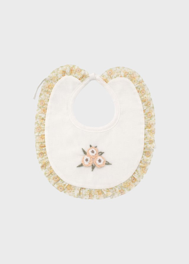 Bavetta neonata cotone batista avorio miele verde fiorellini ricamati a mano Made Italy PICCOLA GIUGGIOLA