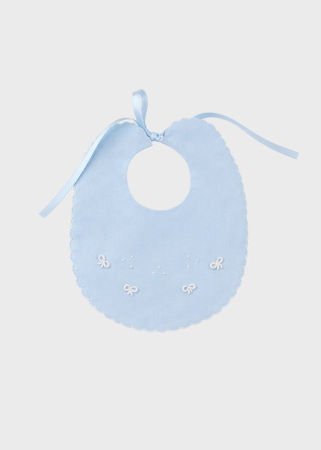 Bavetta neonato cotone batista cielo fiocchi ricamati punto vapore nodo d'amore Made Italy PICCOLA GIUGGIOLA ROBERTO