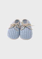 Babbucce neonato cotone azzurro fiocchi ricamati punto vapore nodo d'amore Made Italy PICCOLA GIUGGIOLA ROBERTO