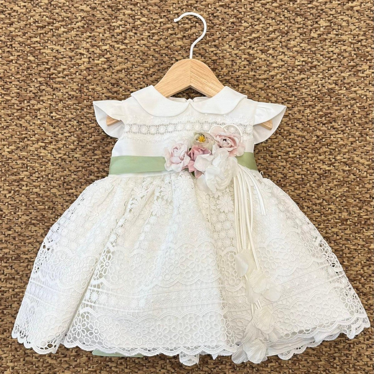 Abito Cerimonia Macramè Bimba VERDE FB080/V -  NANU' BABY