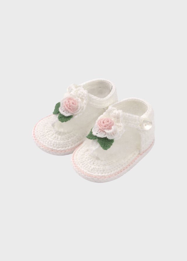 Sandali Rose Ricamate Bianco DELIZIA/SN corredino e abbigliamento neonato | NANU' BABY