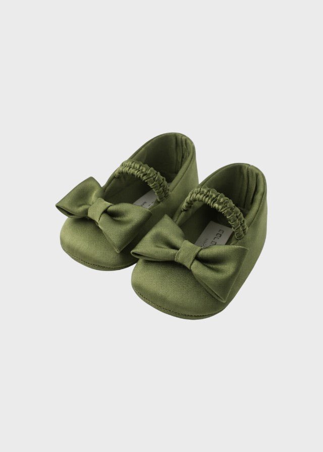 Scarpine Raso Verde Cerimonia corredino e abbigliamento neonato | NANU' BABY