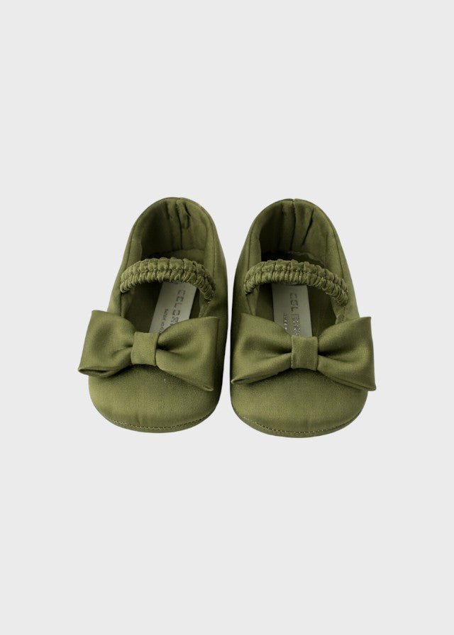 Scarpine Raso Verde Cerimonia corredino e abbigliamento neonato | NANU' BABY