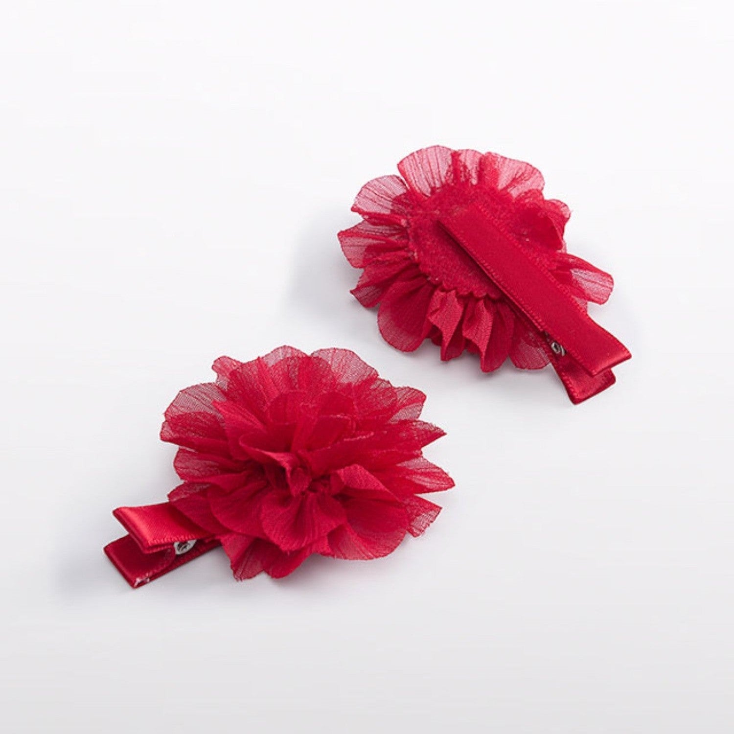 Set 2 fermagli fiori chiffon Bimba Rosso 5967/28 corredino e abbigliamento neonato | NANU' BABY