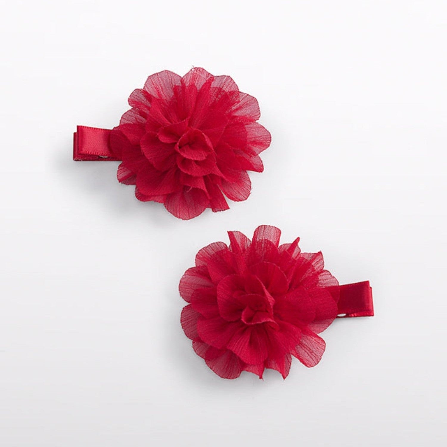 Set 2 fermagli fiori chiffon Bimba Rosso 5967/28 corredino e abbigliamento neonato | NANU' BABY