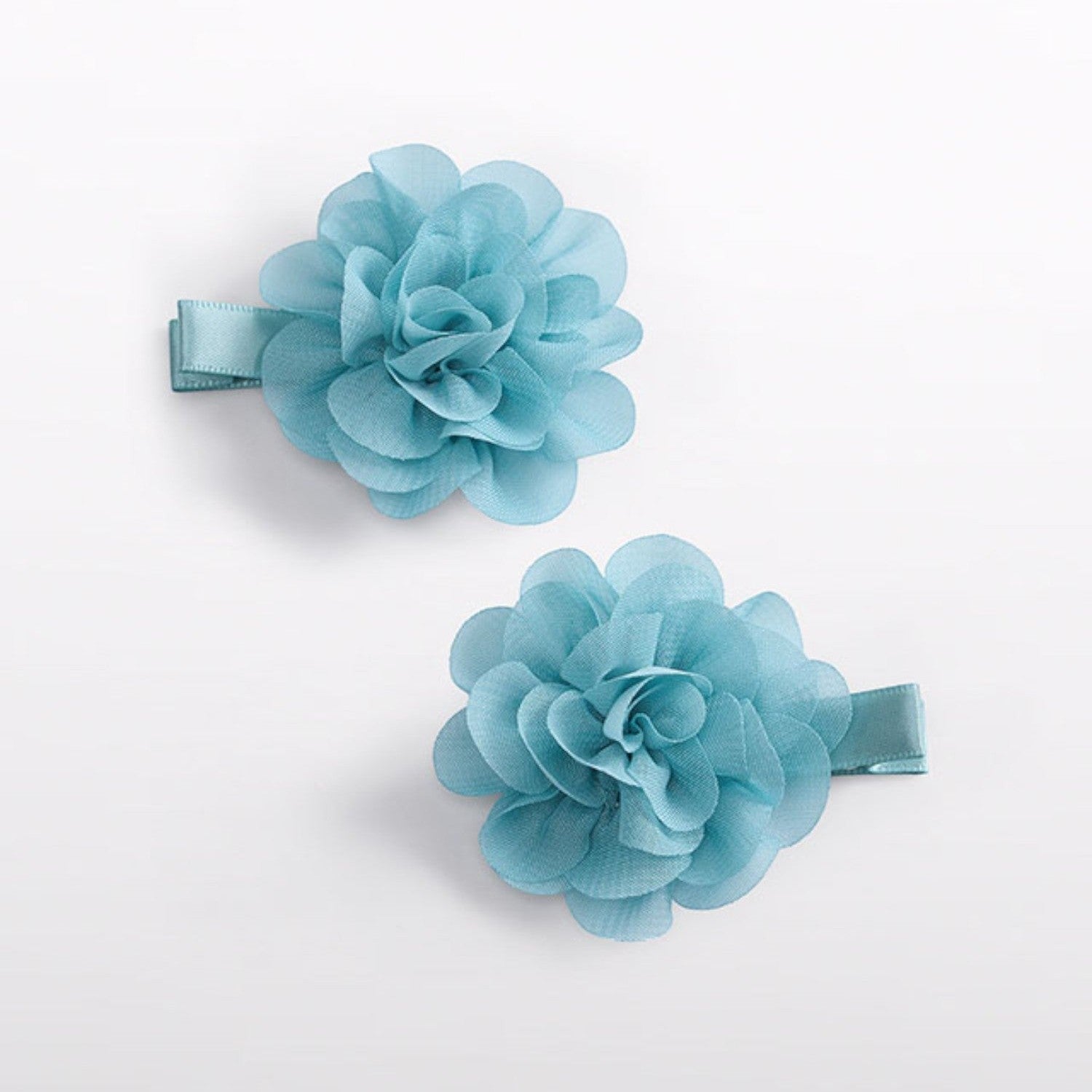 Set 2 fermagli fiori chiffon Bimba Verde 5967/30 corredino e abbigliamento neonato | NANU' BABY