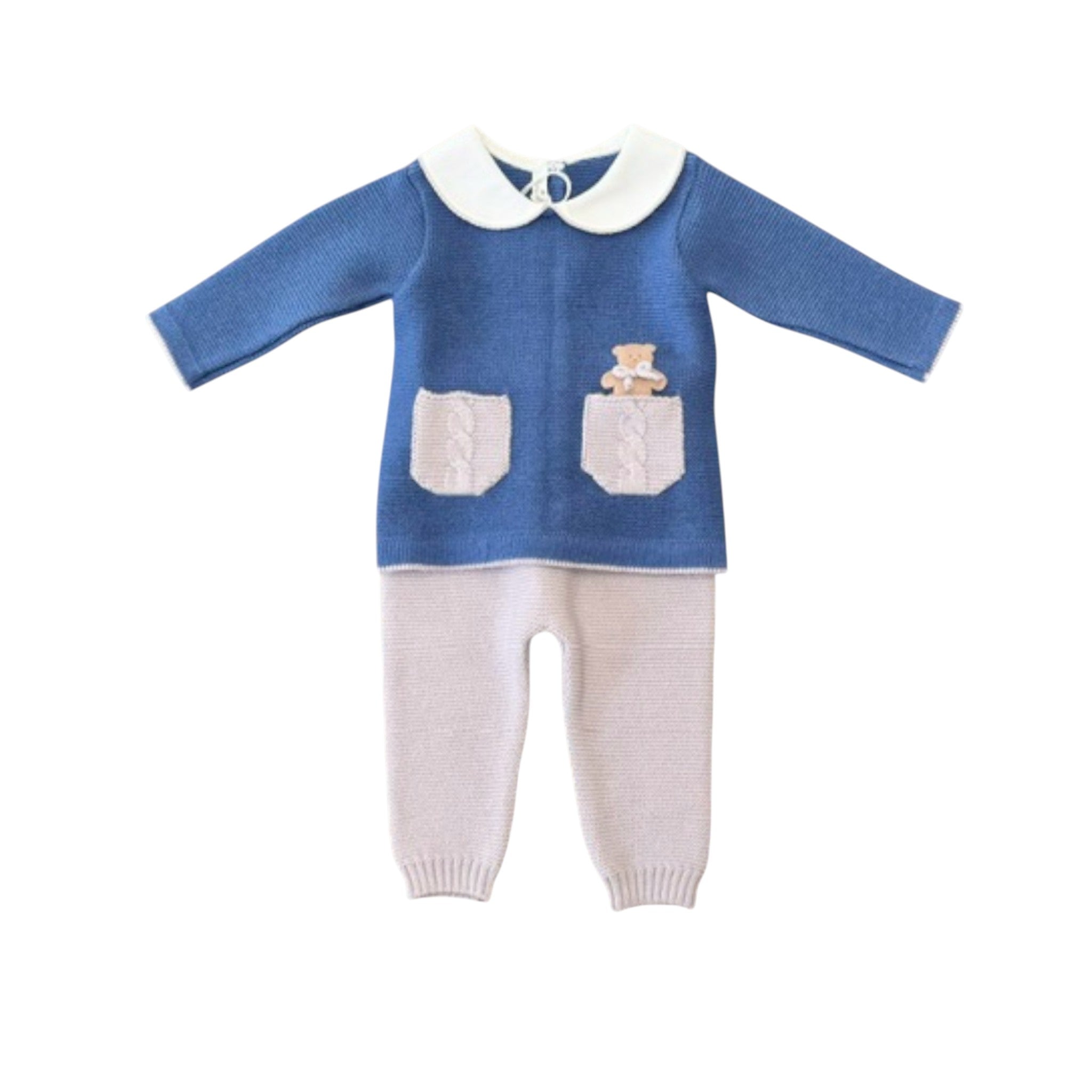 Completo Nascita Blu Pura Lana BABY LORD ORSETTO 543