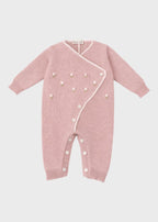 Tutina incrociata neonata cotone rosa cipria fiorellini ricamati a mano Made Italy PICCOLA GIUGGIOLA TERESA