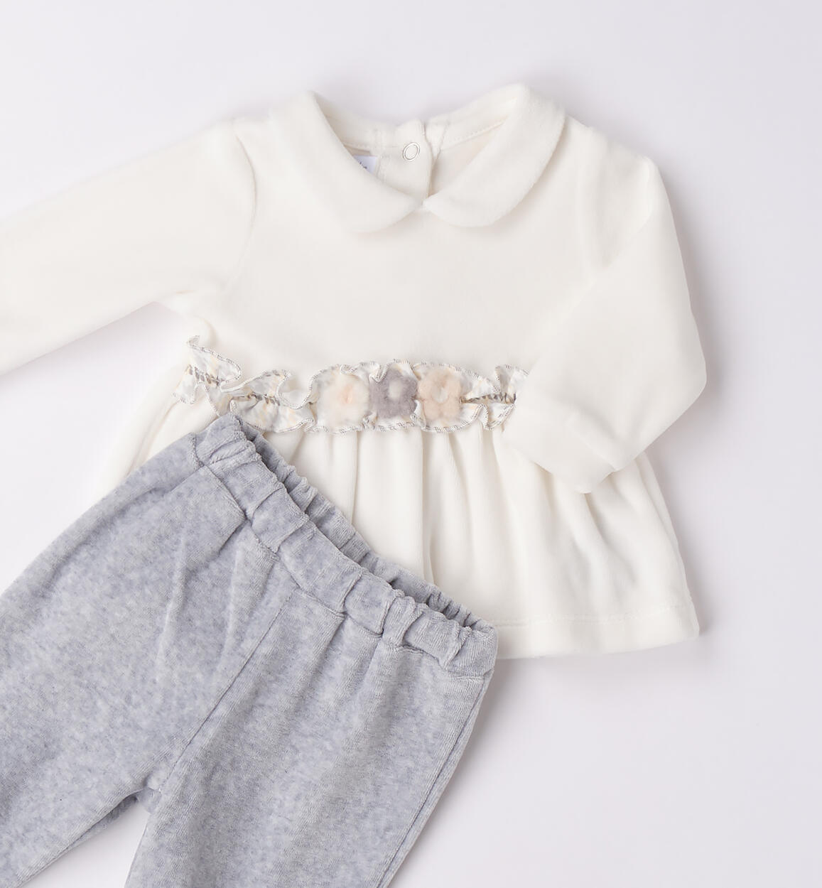 Tutina Due Pezzi Ciniglia Con Piede Neonata Bianco 3F762/112