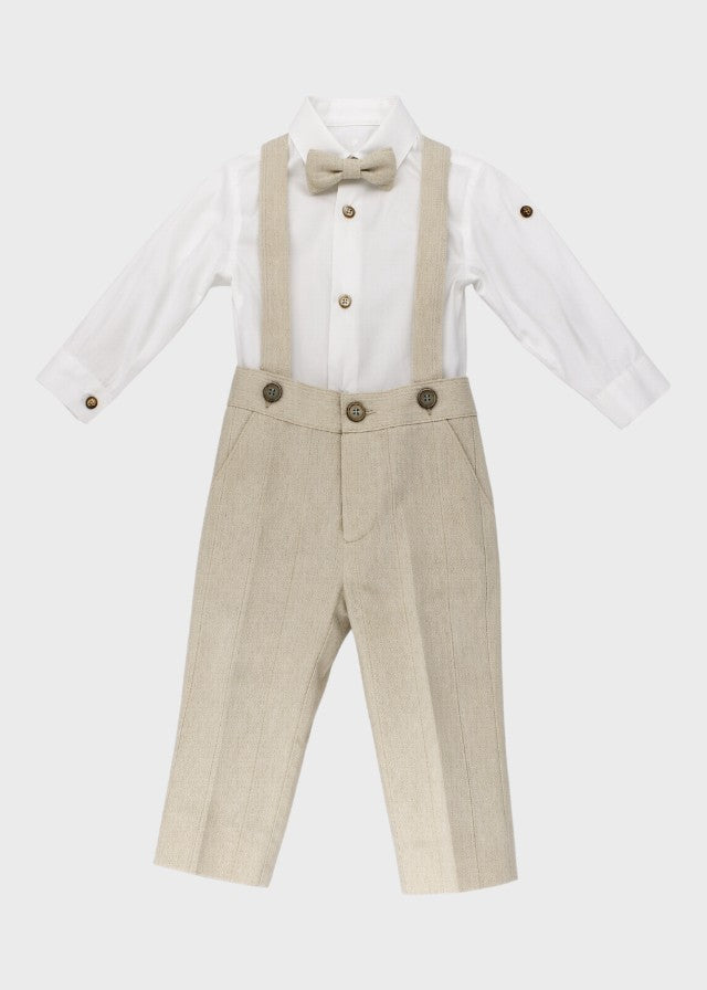 Beige Bow Tie Cardigan Set