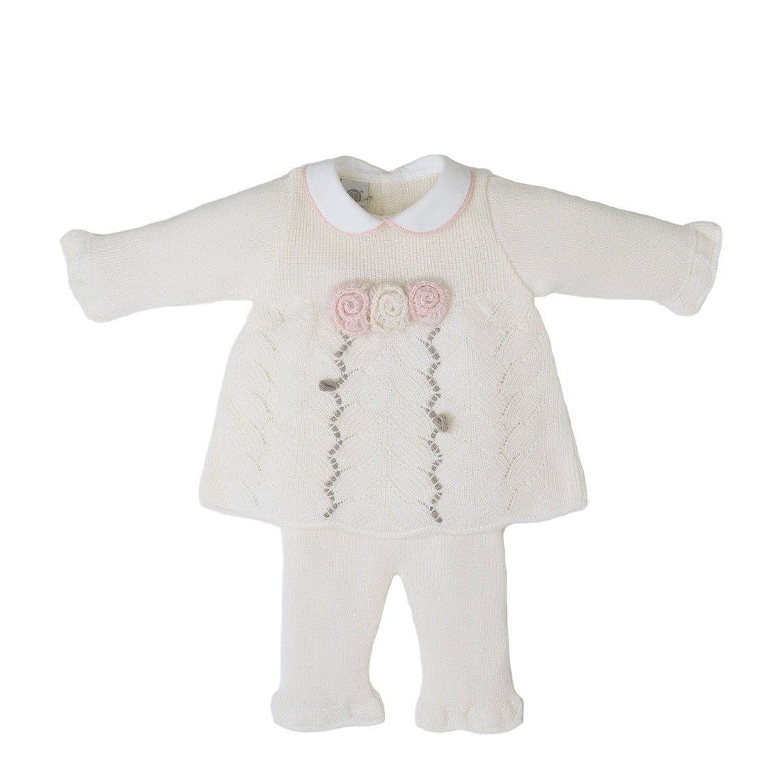 Completo in lana vaniglia con ricami floreali Neonata VANIGLIA IN2519 -  NANU' BABY